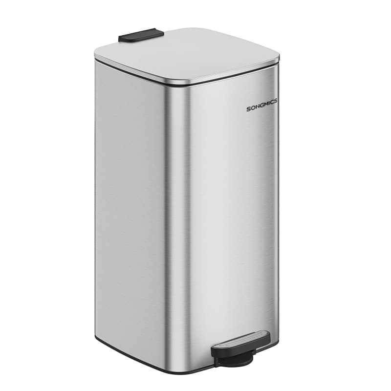 SONGMICS Poubelle de Cuisine, Poubelle 30 L, Poubelle à Pédale en Acier, avec Seau Intérieur, Fermeture Douce et Maintien en Ouv