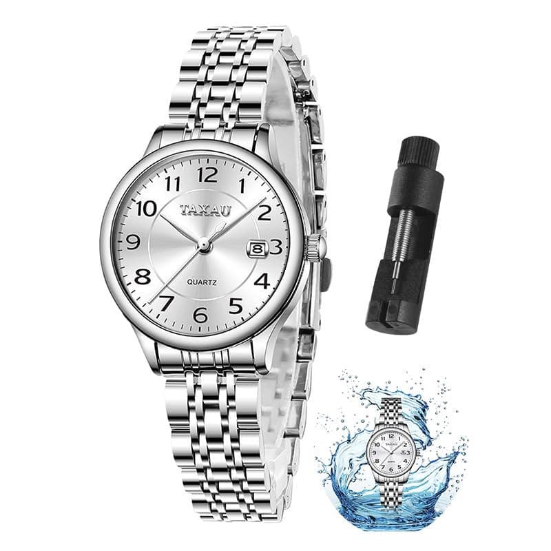 Taxau Montres pour femmes chiffres arabes petit cadran facile lecture montres femmes style simple date acier inoxydable montres