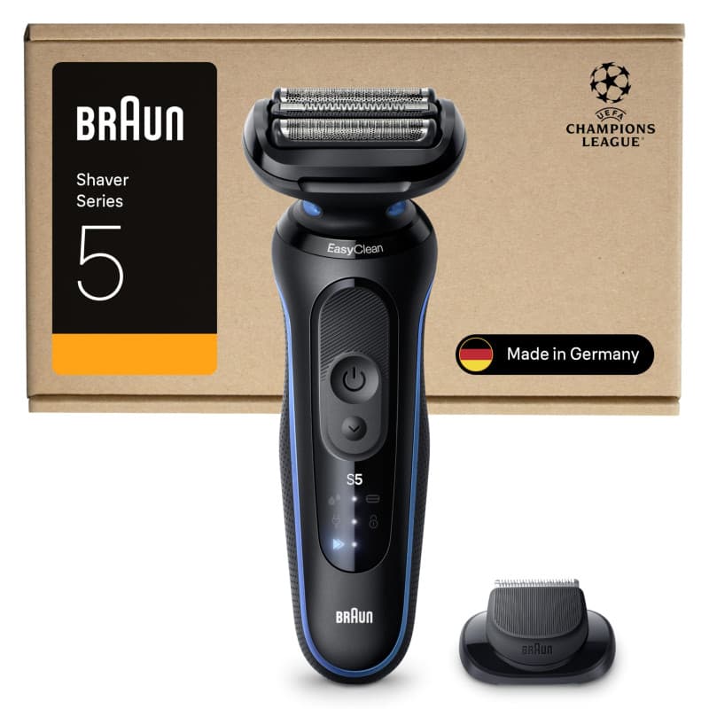 Braun Rasoir Electrique Homme Series 5 52-B1200SI Bleu, Etanche, Lames Flexibles Pour Raser Doucement Visage et Barbe, 2 Modes D