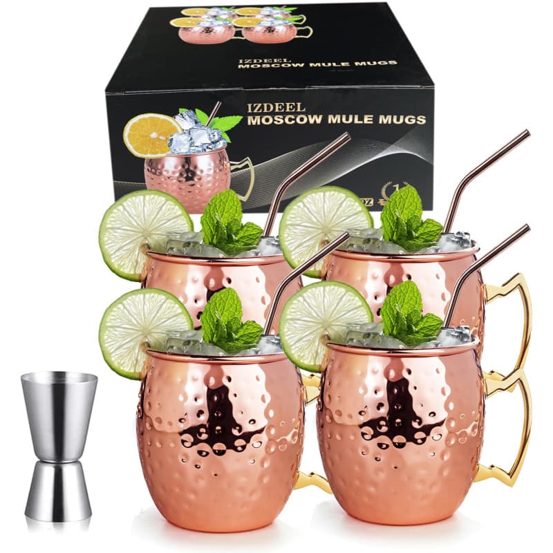 izdeel Verre Moscow Mule Tasses Cuivre Mug 550ml Verres pour Cocktail, Rhum, Boissons Froides, Maison, Bar, Fête, La Saint Valen