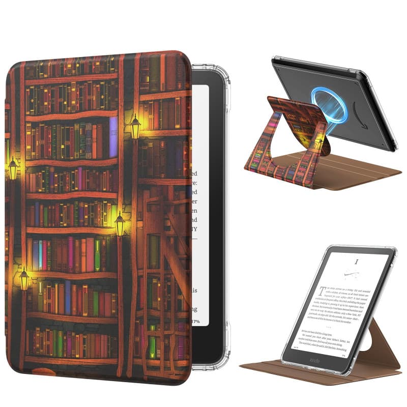 MoKo Coque Pivotante à 360°pour 7" Kindle Paperwhite 12e Gén 2024&Kindle Colorsoft 2024/2025,Étui Protection à Dos Magnétique Dé