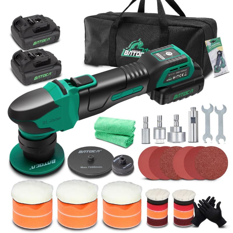 BATOCA S4 Mini Polisseuse sans fil,Rotative&Orbitale,25mm/75mm Plaque Arrière,Moteur Sans Balais,Professionnelle Détails Polissa