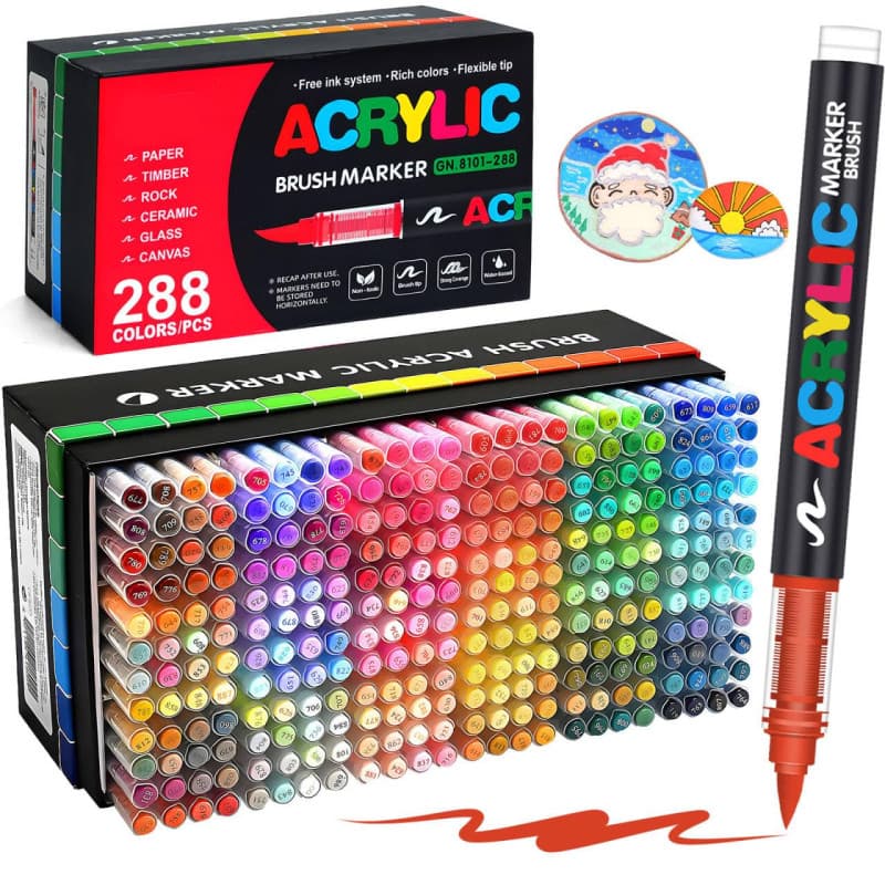 Laconile 288 Couleurs Feutre Acrylique, stylos acryliques à pointe pinceau pour le coloriage adulte ,Acrylic Paint Markers pour