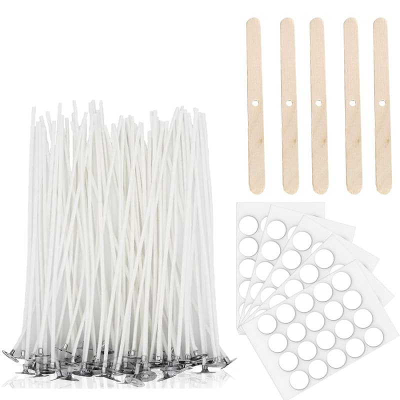 BINJCE 100 Pièces Meche Bougie, Meches pour Bougies 10 cm, Kit Meche a Bougie,Mèches pour Bougies, avec Supports de Bois et Auto
