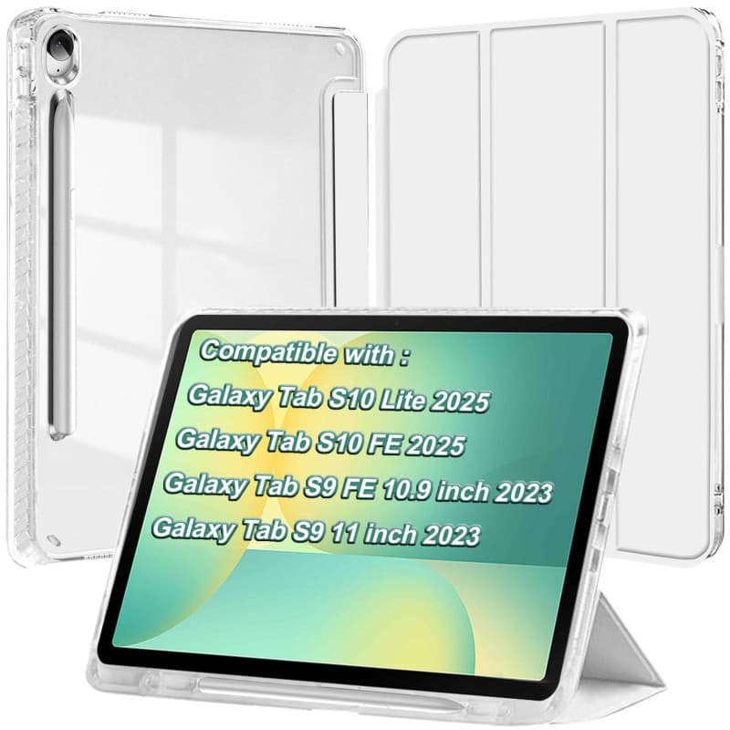 Coque pour Samsung Galaxy Tab S10 Lite/S10 FE/S9 FE 10,9 Pouces/S9 11 Pouces avec S Pen Porte-Stylet, Étui Housse Arrière Clair