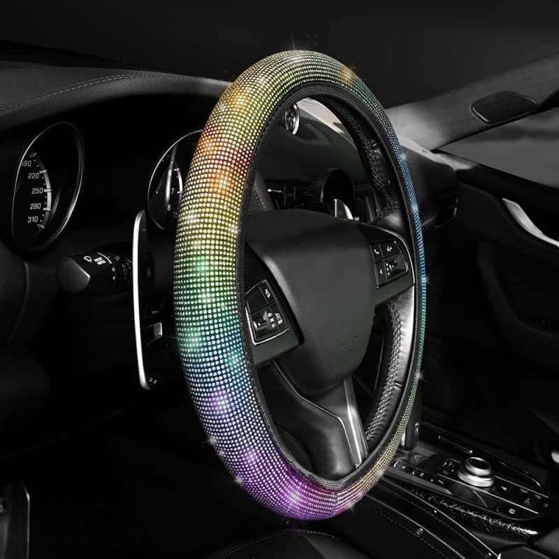 URAQT Housse de Volant Bling, Femme Couverture de Volant Diamant Universel pour Véhicule/Voiture/Auto/SUV, Couvre Volant de Voit