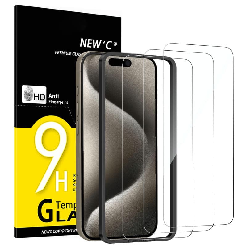 NEW'C Lot de 3, Verre Trempé pour iPhone 15 Pro Max (6.7 Pouces) Film en Protection écran efficace contre les Rayures - Ultra Ré