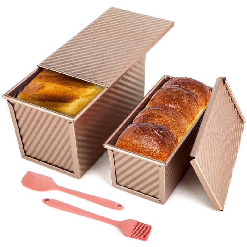 Lot de 2 Moule à Pain de Mie avec Couvercle – Moule Antiadhésif avec Couvercle pour Pain, Gâteaux & Pâtisseries, Moule a Brioche