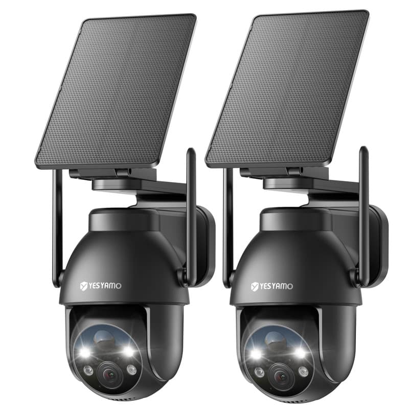 YESYAMO 2PCS 2K Camera Surveillance WiFi Exterieure sans Fil Solaire, 2.4GHz Camera Exterieur Solaire avec Panneau Solaire, 360°