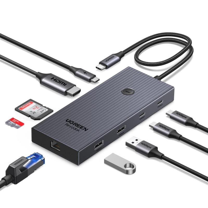 UGREEN Revodok Pro 1091 10Gbps Hub USB C Ethernet Gigabit HDMI 4K 60Hz Lecteur de Carte SD TF PD 100W Multi Data Ports 2A2C 9 en