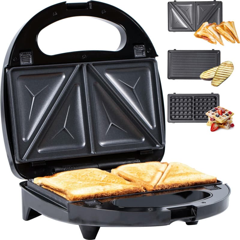 Gadgy Gaufrier | Appareil Croque Monsieur 3 in 1 | Gauffrier Multifonctions | Plaques Détachables 3 en 1 l Avec Poignée Cool Tou