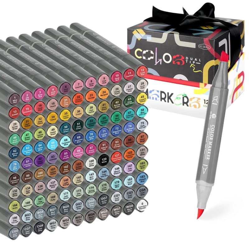 GC QUILL Feutre à alcool -121 Couleurs Marqueurs à pinceau et Ciseau,Feutres à Alcool Pour professional dessin, Croquis, Manga,