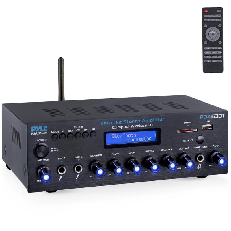 Pyle Amplificateur Bluetooth Stéréo sans Fil, Multi-Canaux, 200 Watts, Système Récepteur Audio pour la Maison avec Radio FM, Blu