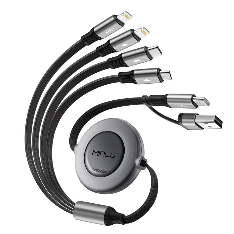 Minlu Câble de Charge 6 en 1, 1,2m Rétractable Cable Chargeur Multi Embout, Câble de Charge Rapide USB C avec Lightning Transfer