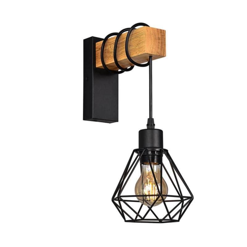 B·LED BARCELONA LED Applique murale vintage avec 1 ampoule design industriel, lampe rétro en acier et bois, blanc, marron, culot