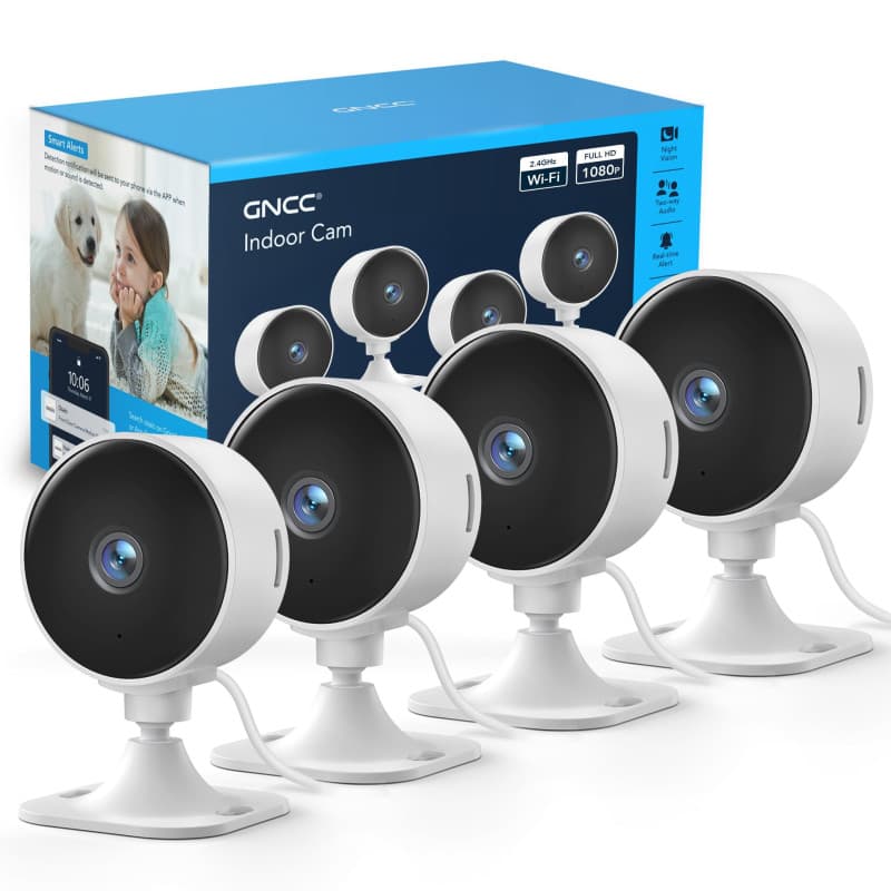GNCC Caméra de sécurité intérieure, 1080p, Wi-FI 2,4 GHz, détection de Mouvement et de Son par IA, Audio bidirectionnel, Vision