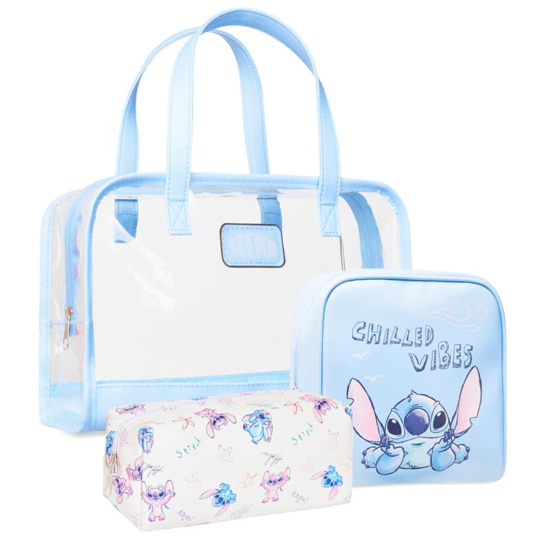 Disney Stitch Set de Trousse de Toilette Trousse Maquillage Zippé Sac de Lavage Flacon Vide Réutilisable Kit Voyage Accessoires