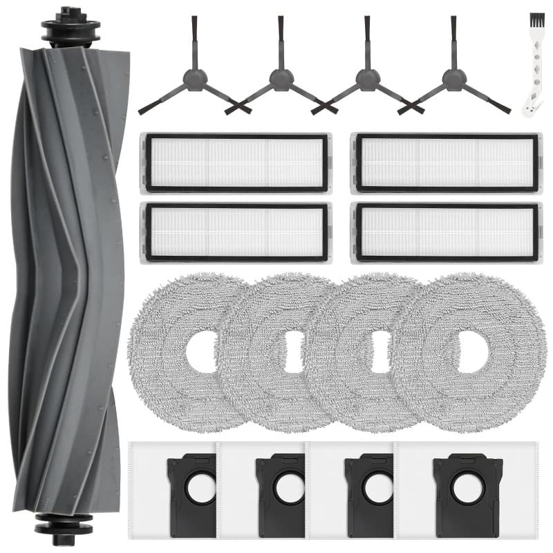 18 Accessoires pour Dreame L10s Plus Robot Aspirateur Laveur, 1 Brosses Principale, 4 Sacs à Poussière, 4 Filtre, 4 Chiffons de