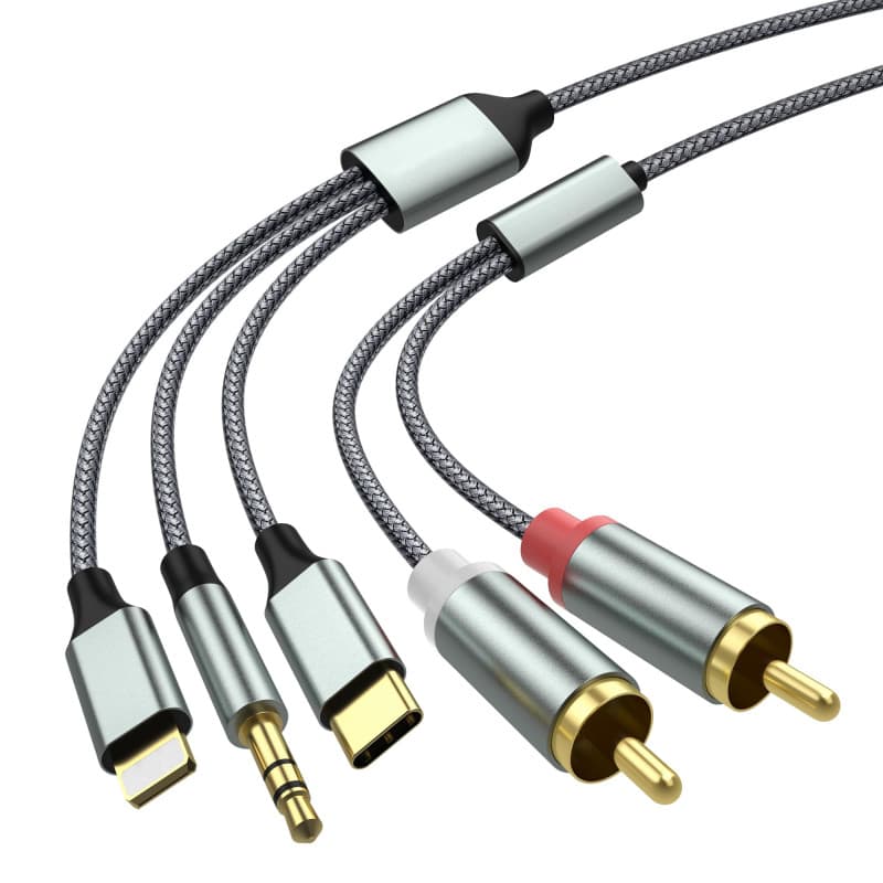 câble rca pour iphone, câble rca jack 3.5mm mâles vers 2 rca mâles, Type-C vers 2 RCA (câble RCA 3 en 1) pour téléphone, tablett