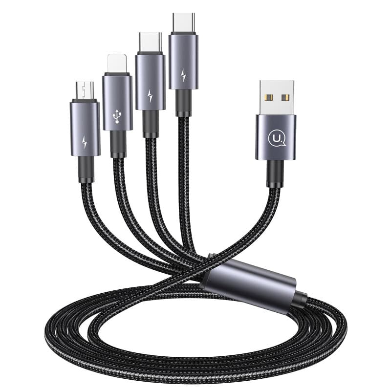 Pluggify Cable de Charge Multiple 4 en 1 Universel Nylon tressé Multi Chargeur Cable de Chargement avec iP/Micro USB / 2 Type C