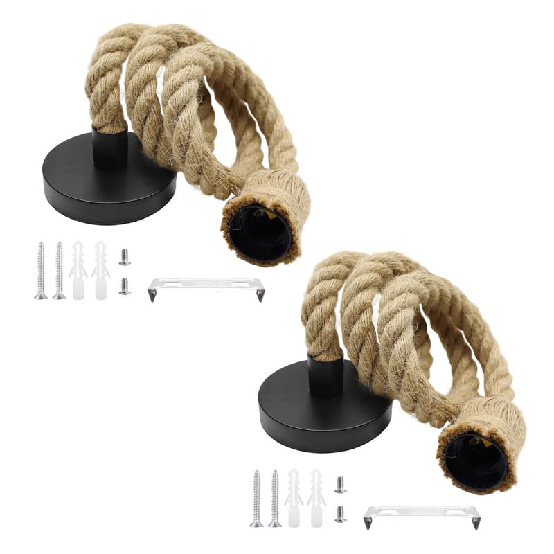 ZHIQIN 2 Pièces E27 Suspension Luminaire Induistrielle Lumière Suspendue De Corde de Chanvre Lampe Vintage Réglable Lampe Lustre