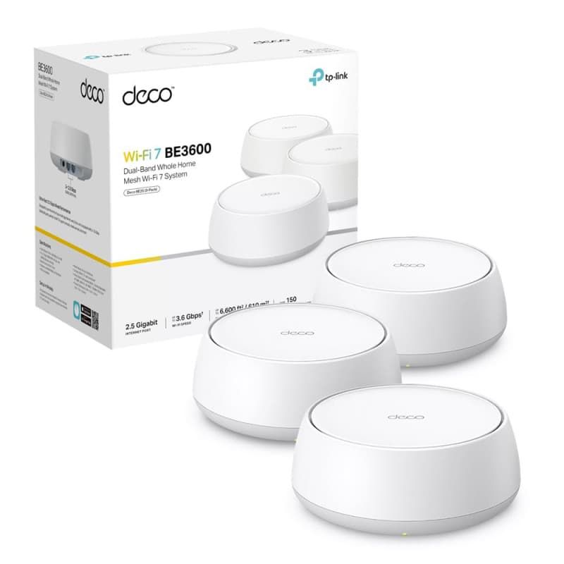 TP-Link Deco Routeur WiFi 7 Mesh BE3600 Bi-Bande, Port Ethernet 2,5G, Couverture de 490㎡, Itinérance IA Transparente, Connectez