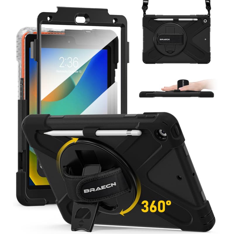 BRAECN pour Coque iPad 9ème/8ème/7ème Génération 10,2 Pouces 2021/2020/2019, Étui de Robuste avec Film Protection, Porte-Stylet,