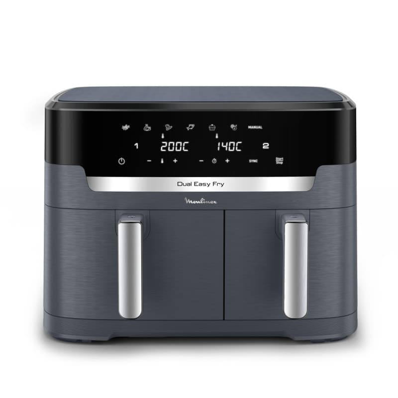 Moulinex Dual Easy Fry XXL, air fryer 2 tiroirs, jusqu'à 10personnes, 7programmes prédéfinis, EZ942BF0, Gris Foncé