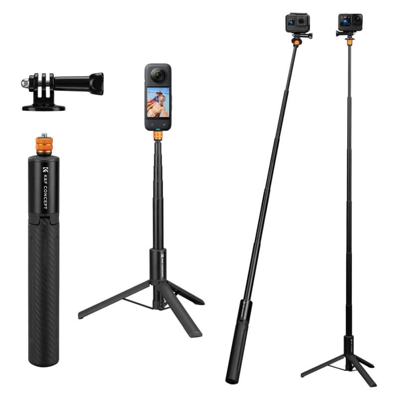 K&F Concept Bâton Selfie Trépied 2 en 1 Extensible 24–120 cm, Alu Léger, Compatible avec Caméras d’Action Insta360 X5/X4/X3/Ace
