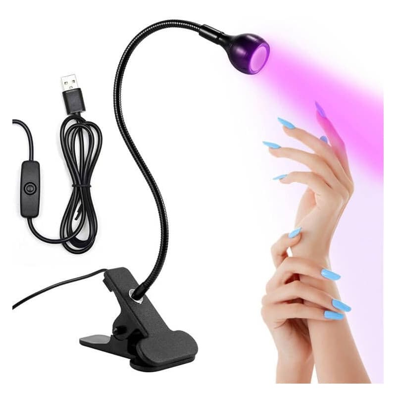 NEOVSUNY Lampe UV Ongles Gel,3W Mini Lampe UV Ongles, Gel Pose Americaine avec Clip et Interrupteur,Sèche Rapidemen pour la manu