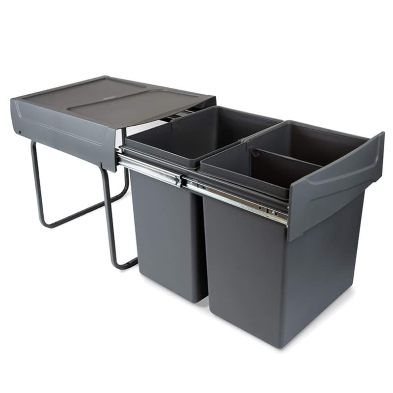 Emuca - Poubelles avec Fixation inférieure pour la Cuisine, 2 poubelles de Recyclage Amovibles de 20 L, capacité Totale 40 L (2