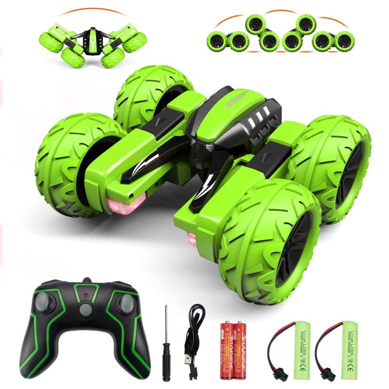 Amicool RC Voiture Telecommandé Tout Terrain, 4WD 360°Rotation Stunt Car Offroad RC Véhicule avec LED, 2.4GHz Voiture Radiocomma