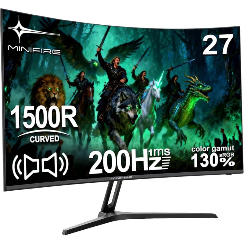Minifire Gaming Curved Monitor 27 Pouces MFG27C1 200Hz 1Ms 130% sRGB Monitor avec Sprecher 1920 * 1080 VA Panel (MFG27C1 avec câ