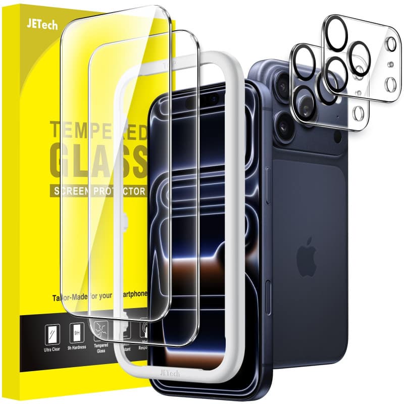 JETech Protection D'écran pour iPhone 17 Pro 6,3 Pouces avec Protecteur d'Objectif Caméra, Outil d'Installation Facile, un Film