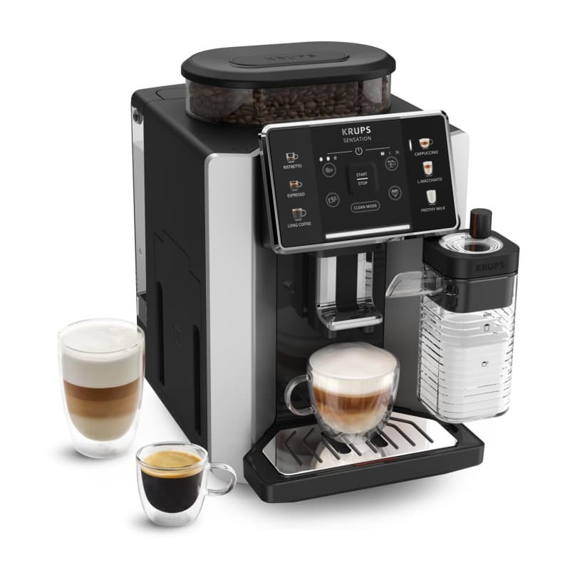 Krups Sensation Lait, Machine à café grains, Expresso automatique, 6 boissons, Carafe à lait Cappuccino, Interface tactile, Nett