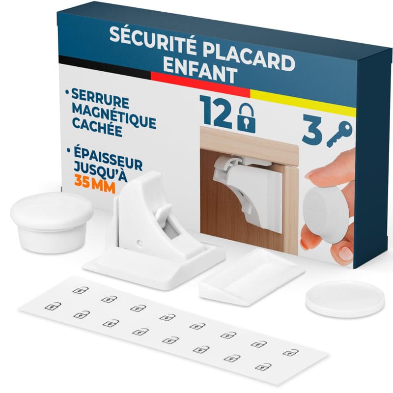 Hoffenbach Serrure Magnétique Invisible pour Sécurité Enfant – 12 Verrous & 3 Clés – Protection pour Placards, Portes & Tiroirs
