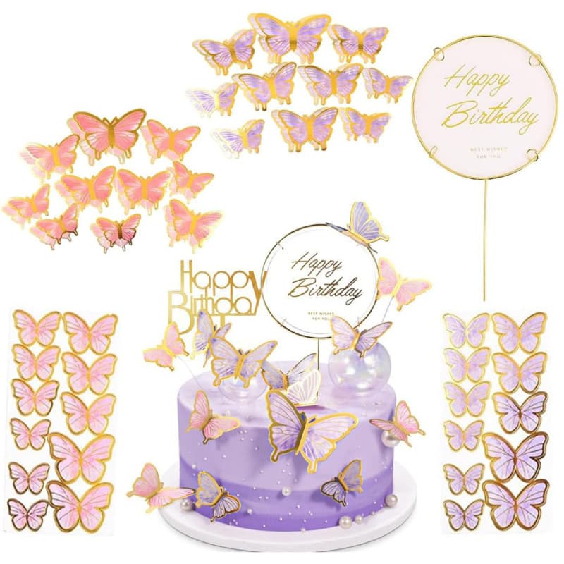 COYUN 63 Pcs Decoration Gateau Anniversaire,Papillon Decoration Gateau,Papillon Décoration Gâteau de Mariage,Decoration Gateau A