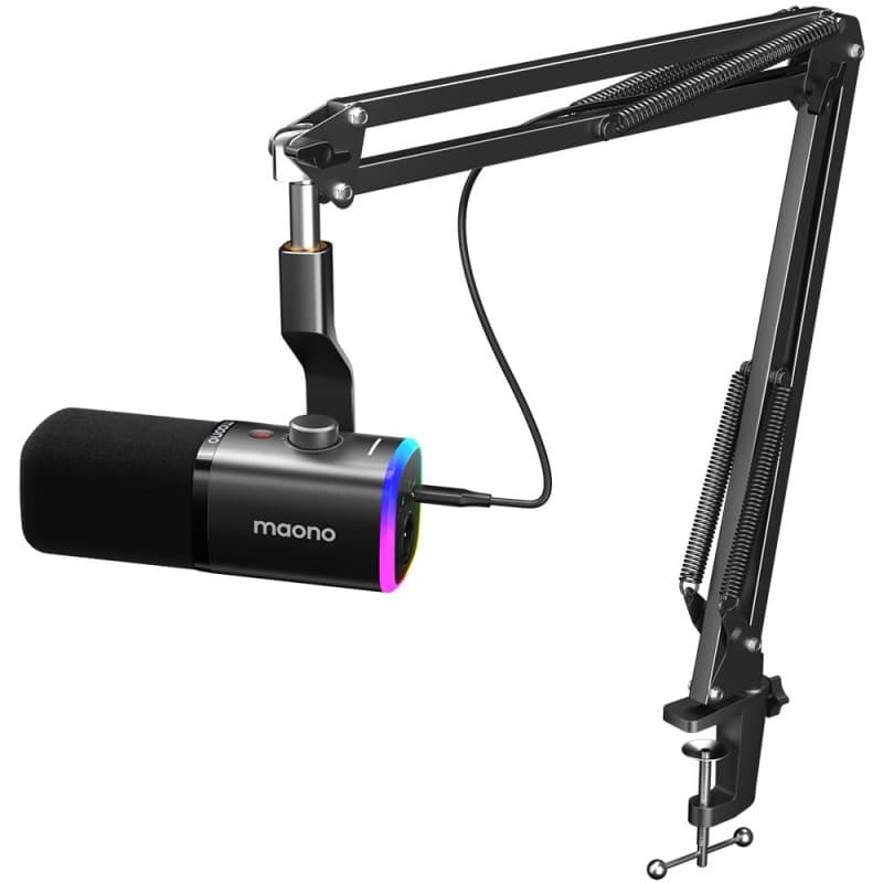 MAONO XLR-USB Micro Gaming, Dynamiques Micro avec Bras, Logiciel, Microphone PC pour Gamer, Podcast, PS4-PS5, Doublage Voix, Enr