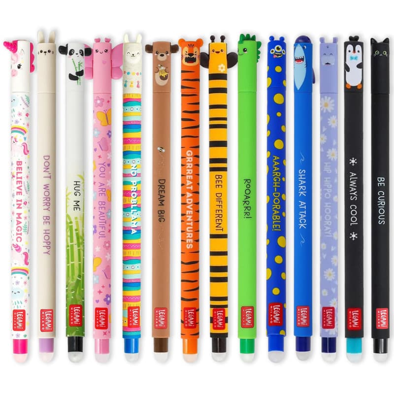 LEGAMI Lot de 14 stylos gel effaçables avec encre thermosensible, gamme de couleurs d’encre, forme conique, pointe de 0,7 mm, en
