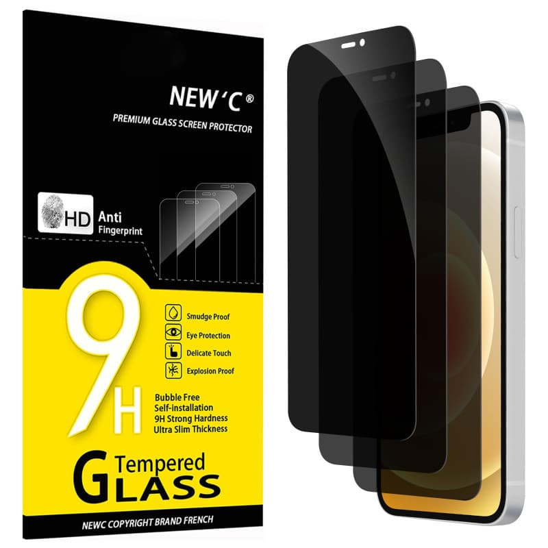 NEW'C Lot de 3, Verre Trempé Anti-Espion pour iPhone 12, iPhone 12 Pro (6,1 Pouces), Angle de Confidentialité 28 Degrés Amélioré