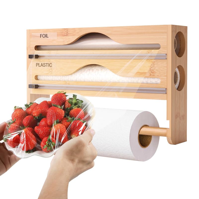 Distributeur Film Alimentaire, Distributeur De Film, 2 in 1 Distributeur Papier Aluminium, Coupe-Film Étirable, Coupe-Film Distr