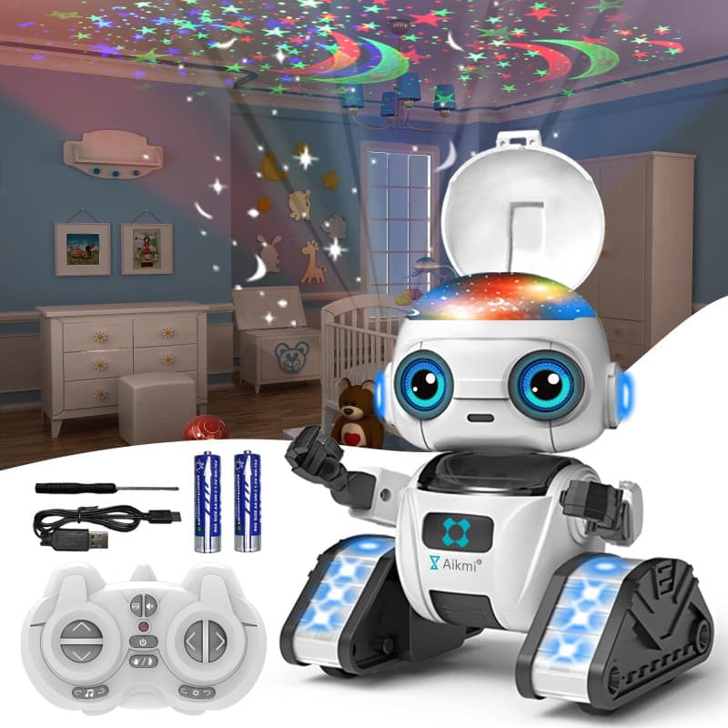 Robot Enfant Jouet, Robot Télécommandés Rechargeables avec Veilleuse Projecteur Ciel Etoile, Capteur de Geste, Musique, Jouet En
