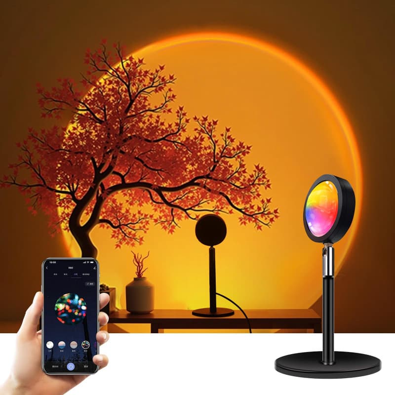 GY Connectée Sunset Lamp, WIFI RGB Lampe Coucher de Soleil, 16 Millions de Couleurs Compatibles avec Alexa & Google, Idéal pour