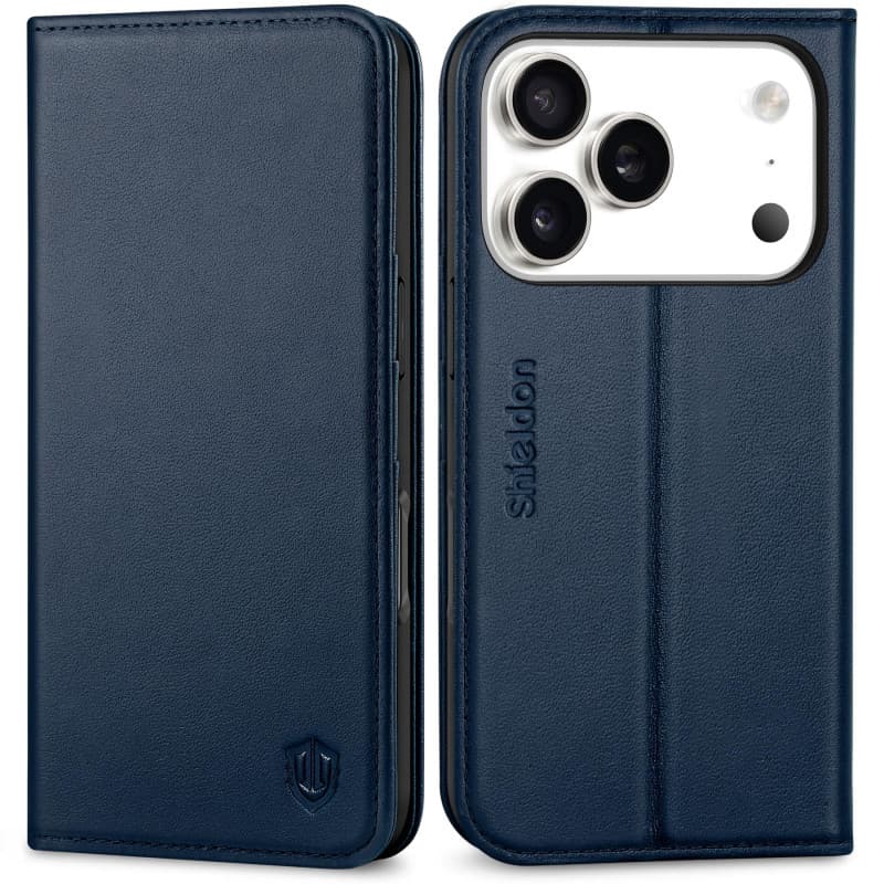 Shieldon Coque Cuir Véritable pour iPhone 17 Pro 6,3 Pouces 5G 2025, Etui Housse Portefeuille de Cartes, RFID Blocage, Fonction