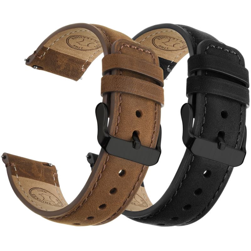 Fullmosa Lot de 2 bracelets de montre en cuir véritable 20mm, Changement rapide pour homme et femme avec fermoir en acier inoxyd