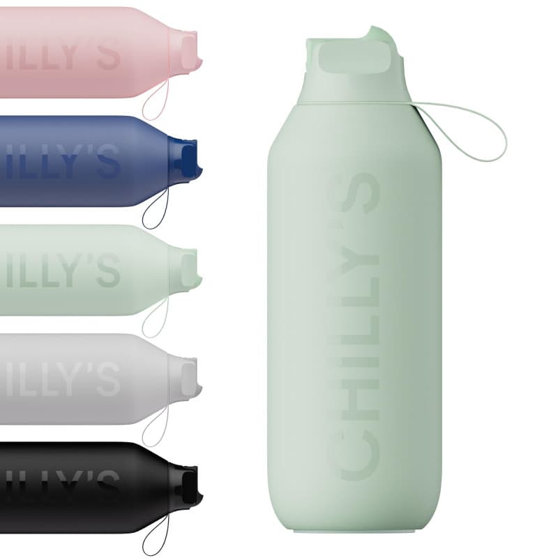 Chilly's Series 2 Gourde de sport avec bouchon rabattable, paille télescopique et boucle de transport en nylon - bouchon facilem