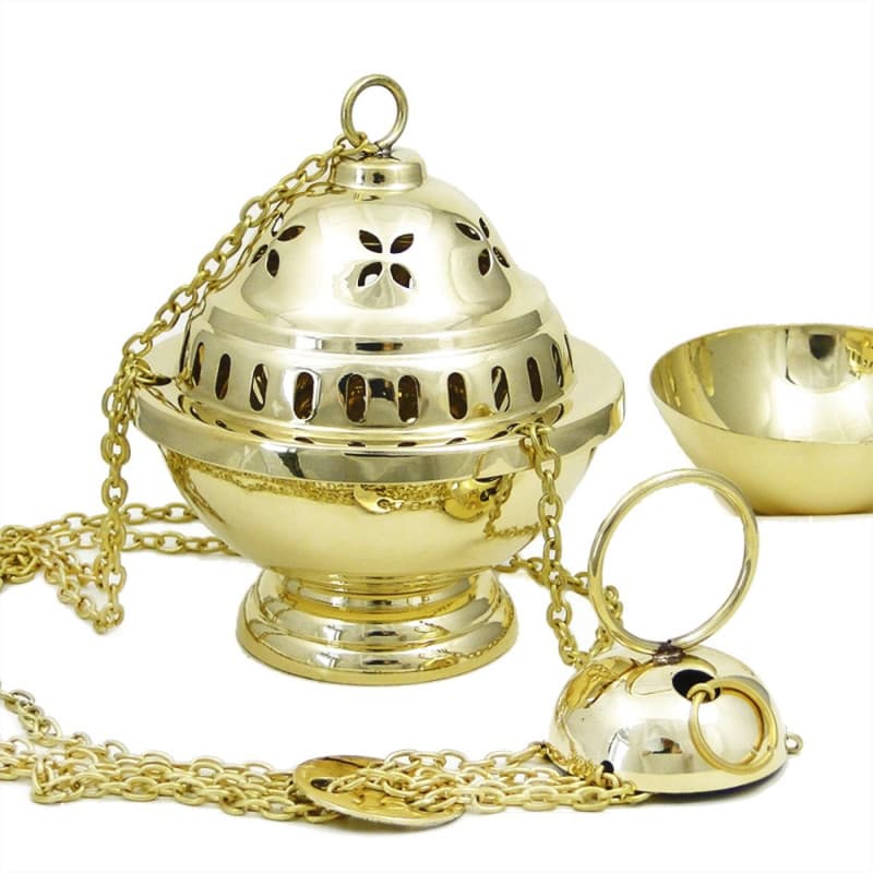NKlaus Encensoir en Laiton avec chaîne 60 cm et coupelle Amovible brûleur d’encens Traditionnel 14 cm Fait Main idéal pour ritue