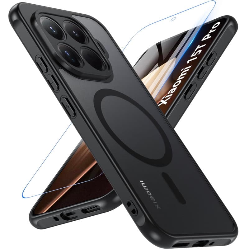 Fin2feel Magnétique Coque pour Xiaomi 15T Pro, Compatible avec MagSafe avec Verre Trempé, Mat Translucide PC Dur Housse Arrière,