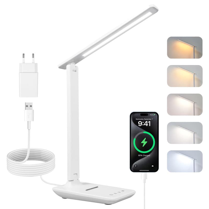 Carehabi Lampe de Bureau Puissante - 5 Modes de Couleurs et 5 Niveaux de Luminosité Réglables - Rotation sur 3 Axes - Protection