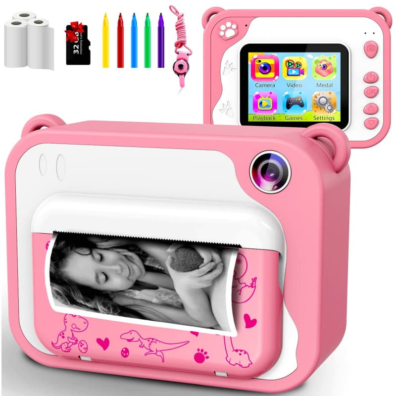 Uleway Appareil photo numérique instantané pour enfants, appareil photo avec écran de 2 pouces, avec papier d'impression et cart